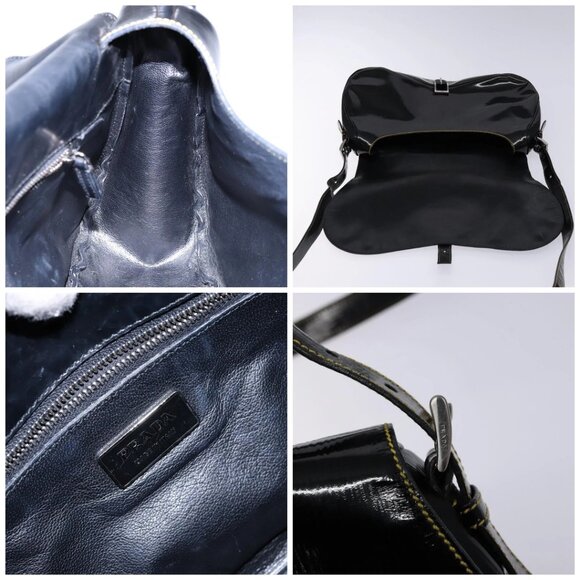 PRADA Shoulder Bag Enamel Black Silver Auth - Picture 12 of 15